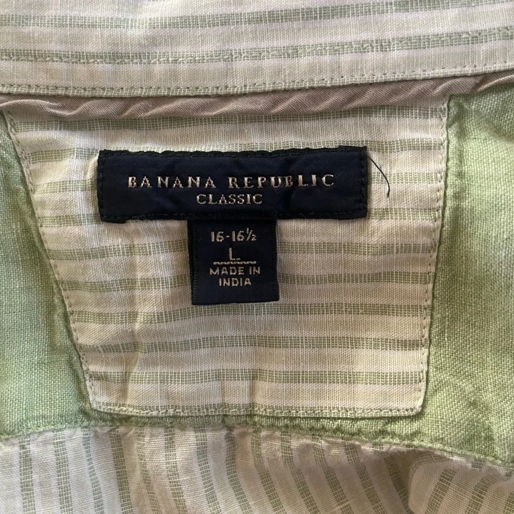 Banana Republic Men's Short Sleeve Striped Shirt - Light Green